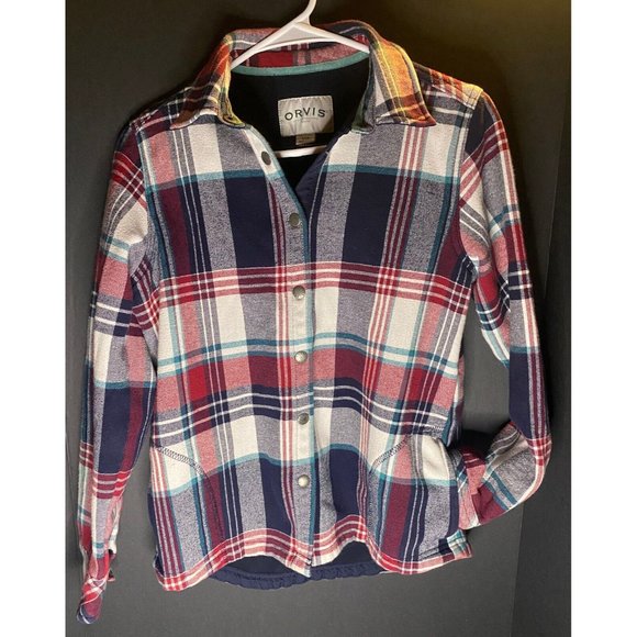 Orvis Tops - Orvis Womens S Plaid Flannel Lined Tartan Plaid Shirt Jacket Snap Western